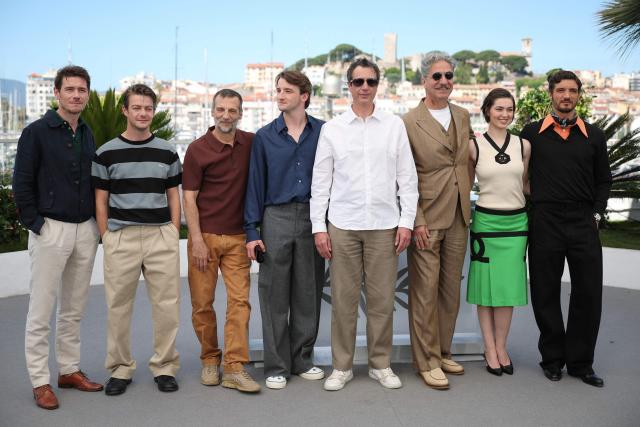 (FILES) (From L) French actor Loic Corbery, French actor Felix Kysyl, French actor Mathieu Kassovitz, French actor Florian Lesieur, French director and screenwriter Antonin Baudry, French-Armenian actor Simon Abkarian, French actress Anamaria Vartolomei and French-Canadian actor Niels Schneider pose during a photocall of the film "La Bataille de Gaulle : L'age de fer" (De Gaulle: Tilting Iron) at the 79th edition of the Cannes Film Festival in Cannes, southern France on May 21, 2026. (Photo by Valery HACHE / AFP)