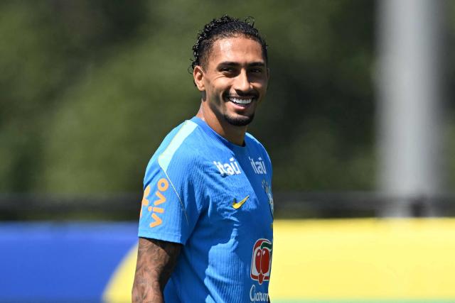 Brazil's forward #11 Raphinha smiles during a training session at the Columbia Park Training Facility in Morristown, New Jersey on July 3, 2026, ahead of the 2026 World Cup tournament round of 16 football match between Brazil and Norway.  (Photo by MAURO PIMENTEL / AFP)