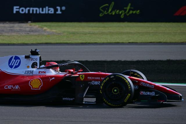 Ferrari's Monegasque driver Charles Leclerc drives during the sprint qualifying session ahead of the Formula One British Grand Prix at the Silverstone motor racing circuit in Silverstone, central England, on July 3, 2026. (Photo by Andrej ISAKOVIC / AFP)