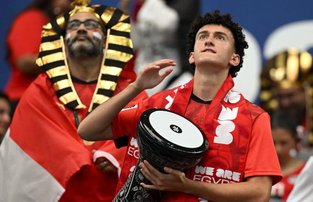 An Egypt supporters plays a darbuka prior to the 2026 World Cup round of 32 football match between Australia and Egypt at the Dallas Stadium in Arlington on July 3, 2026.  (Photo by Paul ELLIS / AFP)