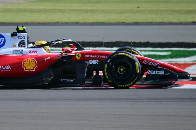 Ferrari's British driver Lewis Hamilton drives during the sprint qualifying session ahead of the Formula One British Grand Prix at the Silverstone motor racing circuit in Silverstone, central England, on July 3, 2026. (Photo by Andrej ISAKOVIC / AFP)