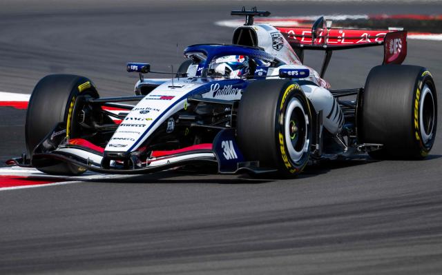 Cadillac's Mexican driver Sergio Perez drives during the sprint qualifying session ahead of the Formula One British Grand Prix at the Silverstone motor racing circuit in Silverstone, central England, on July 3, 2026. (Photo by Ben STANSALL / AFP)