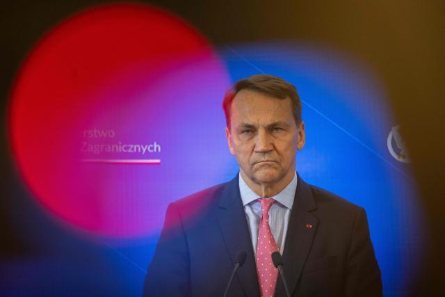 Poland's Deputy Prime Minister and Minister of Foreign Affairs Radoslaw Sikorski looks on during the press conference at the Prime Minister's Chancellery building in Warsaw on July 3, 2026. (Photo by Wojtek RADWANSKI / AFP)