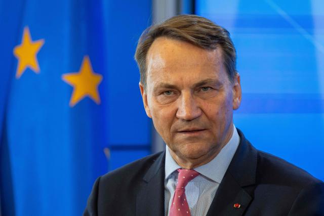 Poland's Deputy Prime Minister and Minister of Foreign Affairs Radoslaw Sikorski looks on during the press conference at the Prime Minister's Chancellery building in Warsaw on July 3, 2026. (Photo by Wojtek RADWANSKI / AFP)