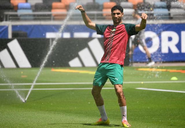 Morocco's defender #02 Achraf Hakimi takes part in an MD-1 training session at the Houston Sports Park in Houston on July 3, 2026, on the eve of the 2026 World Cup round of 16 football match between Canada and Morocco. (Photo by RONALDO SCHEMIDT / AFP)