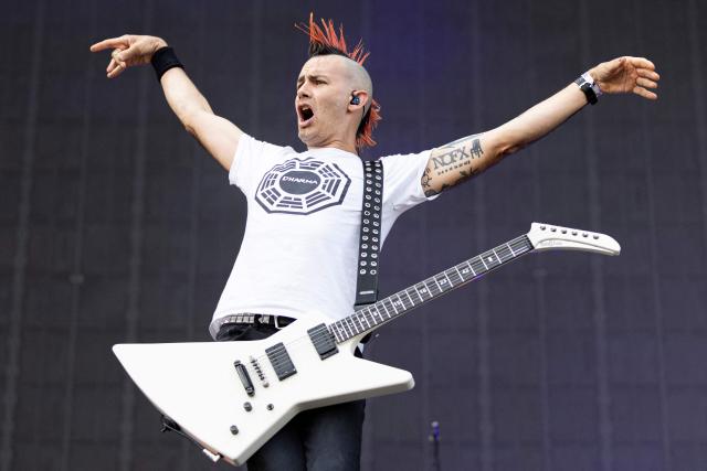 Guitarist Fabien Le Floch of French heavy metal band 'Ultra Vomit' performs on stage during the 36th edition of the Les Eurockeennes de Belfort music festival, in Sermamagny, eastern France, on July 3, 2026. (Photo by ROMEO BOETZLE / AFP)