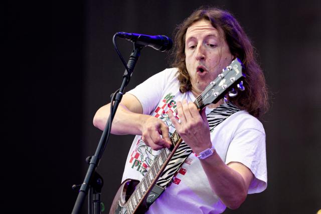 Singer and guitarist Nicolas Patra of French heavy metal band 'Ultra Vomit' performs on stage during the 36th edition of the Les Eurockeennes de Belfort music festival, in Sermamagny, eastern France, on July 3, 2026. (Photo by ROMEO BOETZLE / AFP)