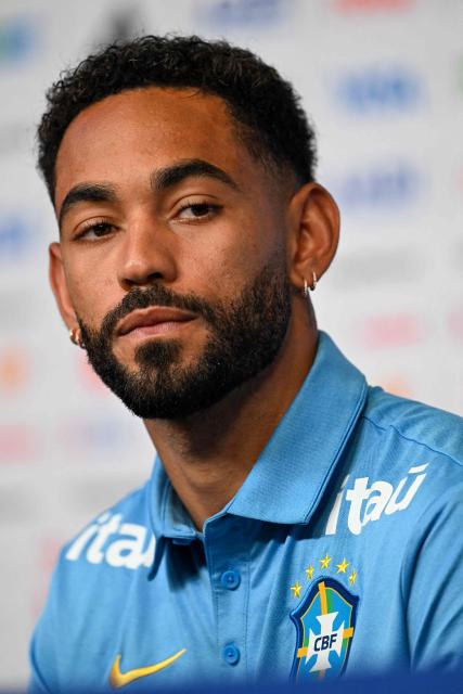 Brazil's forward #09 Matheus Cunha gives a press conference at The Ridge hotel in Basking Ridge, New Jersey on July 3, 2026 ahead of Brazil's 2026 World Cup football tournament round of 16 match against Norway. (Photo by MAURO PIMENTEL / AFP)