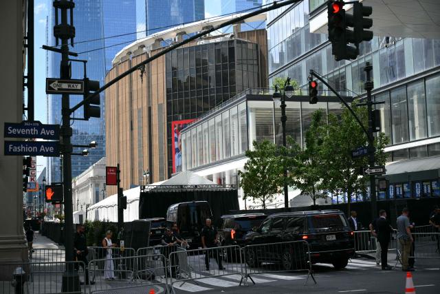 Guests arrive at Madison Square Garden, the reported venue for the wedding celebrations of pop singer Taylor Swift and pro-athlete Travis Kelce, in New York City on July 3, 2026. Swift and Kelce's official wedding plans are tightly under wraps, but New York is bracing to host the celebrity marriage of the year this week at Madison Square Garden. The wedding will reportedly take place Friday with a star-studded guest list of around 1,000, including models Gigi Hadid and Cara Delevingne, singer Selena Gomez, and actress Zoe Kravitz -- all known to be close Swift pals -- and Kelce's Kansas City Chiefs teammates. (Photo by ANGELA WEISS / AFP)