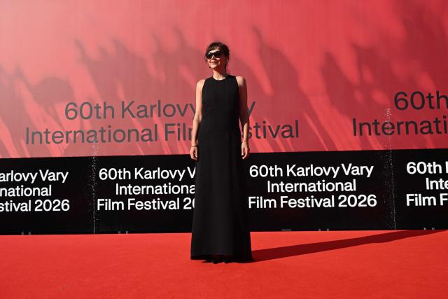 US actress Maggie Gyllenhaal poses on the red carpet during the opening of the 60th Karlovy Vary International Film Festival (KVIFF) in Karlovy Vary, Czech Republic on July 3, 2026. (Photo by Michal Cizek / AFP)