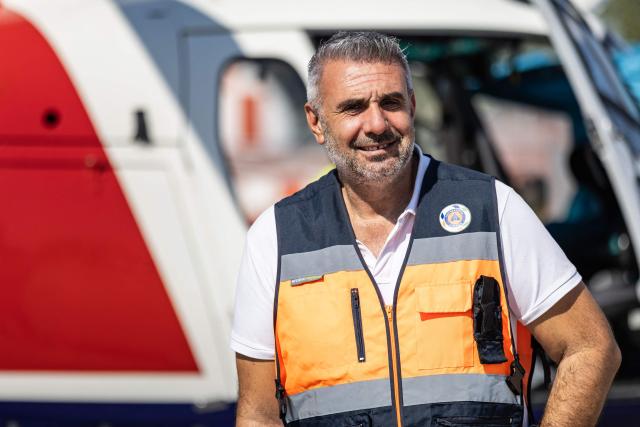 Filipe Almeirante, municipal coordinator of civil protection, poses for a portrait at the Santarem Municipal Aerodrome - Cosme Pedrogao in Santarem, Portugal, on July 3, 2026. Parts of Portugal are under red alert due to forecast high temperatures in the coming days after being relatively spared by the recent European heatwave, with the IPMA weather agency placing regions including Leiria and Coimbra on alert through Friday as temperatures could reach 44°C in some areas. (Photo by HENRIQUE CASINHAS / AFP)