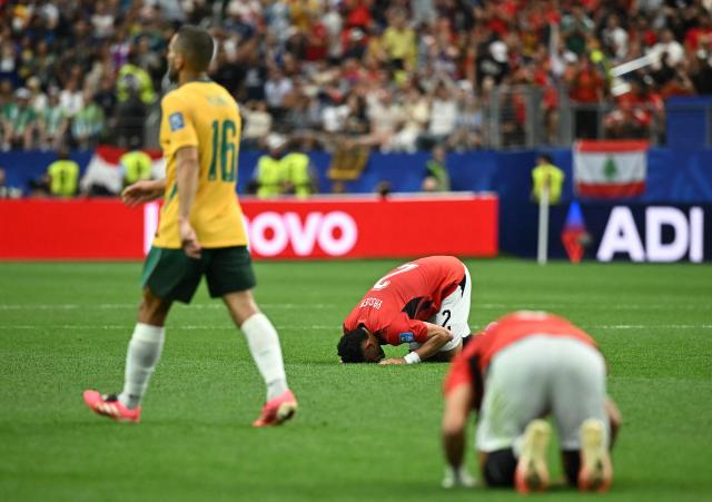 Egypt's defender #02 Yasser Ibrahim reacts  during the 2026 World Cup round of 32 football match between Australia and Egypt at the Dallas Stadium in Arlington on July 3, 2026.  (Photo by Paul ELLIS / AFP)