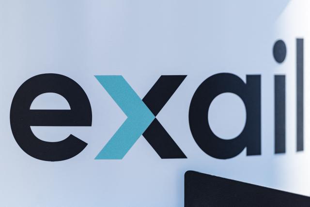 (FILES) This photograph shows a Exail logo on a rover equipped with a quantum sensor mapping the subsurface of a parking in Reims, north-eastern France, on April 22, 2026. The French-Belgian group Exail Technologies, a specialist in mine-hunting drones and navigation systems, announced on July 3, 2026, that talks initiated with a view to its acquisition by the French engine manufacturer Safran have come to an end. (Photo by Sameer Al-DOUMY / AFP)