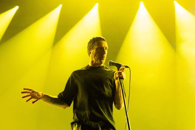Singer Jason Williamson of British post-punk band Sleaford Mods performs on stage during the 36th edition of the Les Eurockeennes de Belfort music festival, in Sermamagny, eastern France, on July 3, 2026. (Photo by ROMEO BOETZLE / AFP)