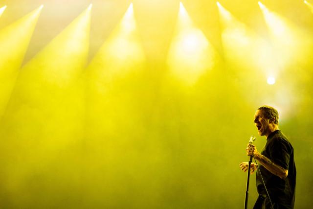 Singer Jason Williamson of British post-punk band Sleaford Mods performs on stage during the 36th edition of the Les Eurockeennes de Belfort music festival, in Sermamagny, eastern France, on July 3, 2026. (Photo by ROMEO BOETZLE / AFP)