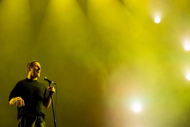 Singer Jason Williamson of British post-punk band Sleaford Mods performs on stage during the 36th edition of the Les Eurockeennes de Belfort music festival, in Sermamagny, eastern France, on July 3, 2026. (Photo by ROMEO BOETZLE / AFP)
