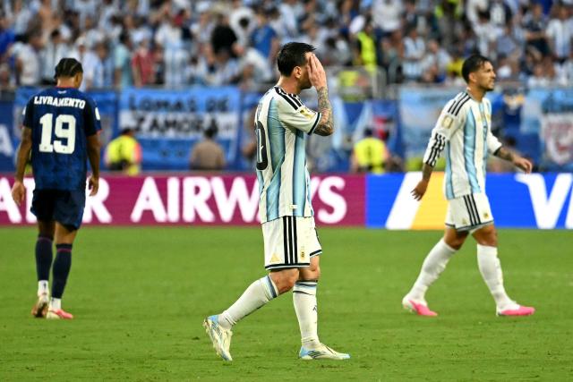 Argentina's forward #10 Lionel Messi reacts during the 2026 World Cup round of 32 football match between Argentina and Cape Verde at the Miami Stadium in Miami Gardens on July 3, 2026.  (Photo by CHANDAN KHANNA / AFP)