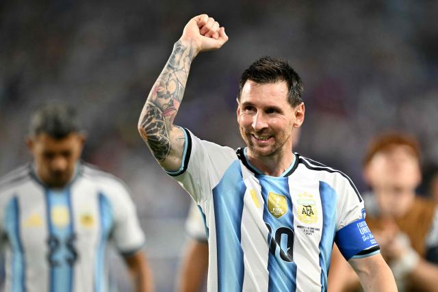 Argentina's forward #10 Lionel Messi celebrates after winning the 2026 World Cup round of 32 football match between Argentina and Cape Verde at the Miami Stadium in Miami Gardens on July 3, 2026.  (Photo by CHANDAN KHANNA / AFP)