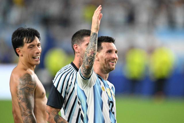 Argentina's forward #10 Lionel Messi celebrates after winning the 2026 World Cup round of 32 football match between Argentina and Cape Verde at the Miami Stadium in Miami Gardens on July 3, 2026.  (Photo by ROBERTO SCHMIDT / AFP)