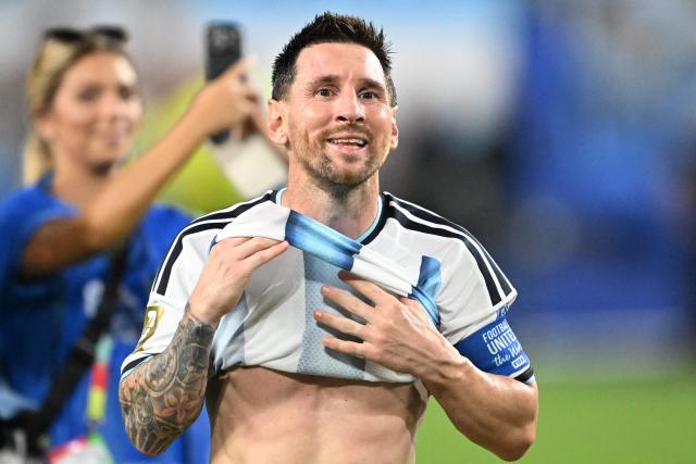 Argentina's forward #10 Lionel Messi celebrates after winning the 2026 World Cup round of 32 football match between Argentina and Cape Verde at the Miami Stadium in Miami Gardens on July 3, 2026.  (Photo by ROBERTO SCHMIDT / AFP)