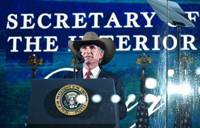 US Secretary of the Interior Doug Burgum speaks during the Independence Day events at Mount Rushmore National Memorial in Keystone, South Dakota, July 3, 2026. (Photo by Mandel NGAN / AFP)