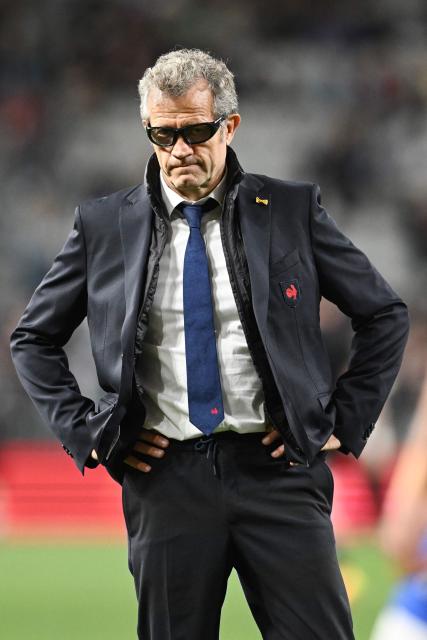 France's head coach Fabien Galthié looks on prior to the rugby Nations Championship match between New Zealand and France at One New Zealand Stadium in Christchurch on July 4, 2026. (Photo by Sanka VIDANAGAMA / AFP)