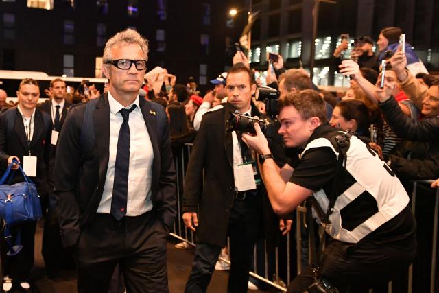 France's coach Fabien Galthié arrives at the stadium prior to the rugby Nations Championship match between New Zealand and France at One New Zealand Stadium in Christchurch on July 4, 2026. (Photo by Sanka Vidanagama / AFP)