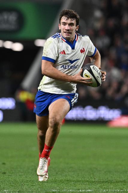 France's Fabien Brau-Boirie runs with the ball during the rugby Nations Championship match between New Zealand and France at One New Zealand Stadium in Christchurch on July 4, 2026. (Photo by Sanka VIDANAGAMA / AFP)