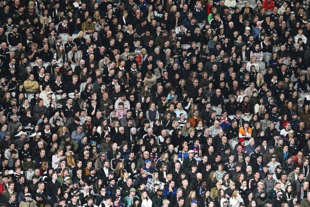 Fans watch the rugby Nations Championship match between New Zealand and France at One New Zealand Stadium in Christchurch on July 4, 2026. (Photo by Sanka VIDANAGAMA / AFP)
