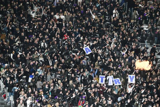 Fans watch the rugby Nations Championship match between New Zealand and France at One New Zealand Stadium in Christchurch on July 4, 2026. (Photo by Sanka VIDANAGAMA / AFP)