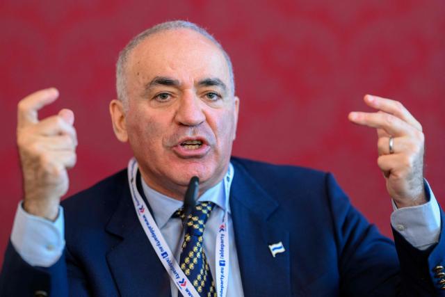 Former Russian Chess Grandmaster and political activist Garry Kasparov speaks as he attends the congress of the Alliance of Liberals and Democrats for Europe Party (ALDE) on July 4, 2026 in Vienna, Austria. (Photo by MAX SLOVENCIK / APA / AFP) / Austria OUT