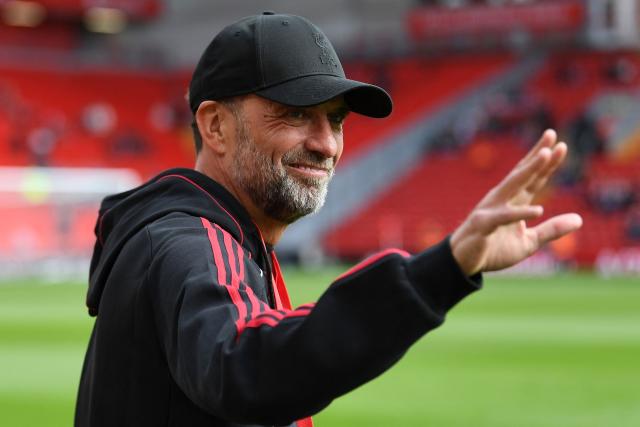 (FILES) Liverpool Legends' manager Jurgen Klopp waves as he is back at Anfield for the Legends football match between Liverpool Legends and Dortmund Legends at Anfield in Liverpool, north-west England on March 28, 2026. Jurgen Klopp insisted on July 4, 2026 he was recharged and "ready" for what he said would be "intensive discussions" over becoming the new coach of Germany. Klopp told the German FA (DFB) on July 3 that he was "fundamentally willing" to take over as Germany's coach after Julian Nagelsmann resigned. (Photo by PETER POWELL / AFP)