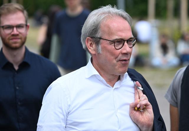 Thuringia's Interior Minister Georg Maier attends a demonstration in Erfurt, eastern Germany on July 4, 2026, where the party congress of far-right Alternative for Germany (AfD) is held. Thousands of demonstrators flooded a German city on July 4, 2026 blocking major roads and disrupting public transport, in a bid to shut down the annual congress of the far-right AfD party. (Photo by RALF HIRSCHBERGER / AFP)
