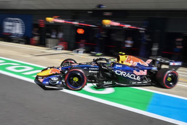 Red Bull Racing's Dutch driver Max Verstappen heads out onto pit lane during the qualifying session ahead of the Formula One British Grand Prix at the Silverstone motor racing circuit in Silverstone, central England, on July 4, 2026. (Photo by PETER POWELL / POOL / AFP)