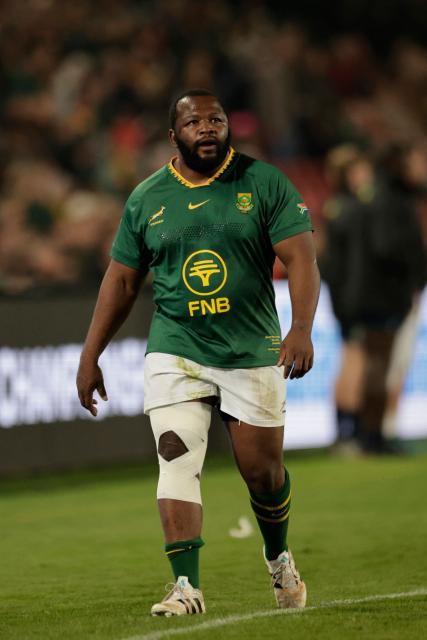 South Africa's prop Ox Nche looks on as he leaves the pitch during the rugby Nations Championship match between South Africa and England at Ellis Park Stadium in Johannesburg on July 4, 2026. (Photo by PHILL MAGAKOE / AFP)