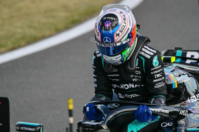Mercedes' Italian driver Kimi Antonelli climbs out of his car after taking pole position in the qualifying session ahead of the Formula One British Grand Prix at the Silverstone motor racing circuit in Silverstone, central England, on July 4, 2026. (Photo by Andrej ISAKOVIC / AFP)