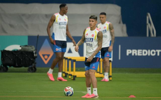 Colombia's midfielder #08 Jorge Carrascal takes part in a training session at the Sporting KC Stadium in Kansas City on July 4, 2026, during the 2026 World Cup tournament. (Photo by JUAN MABROMATA / AFP)