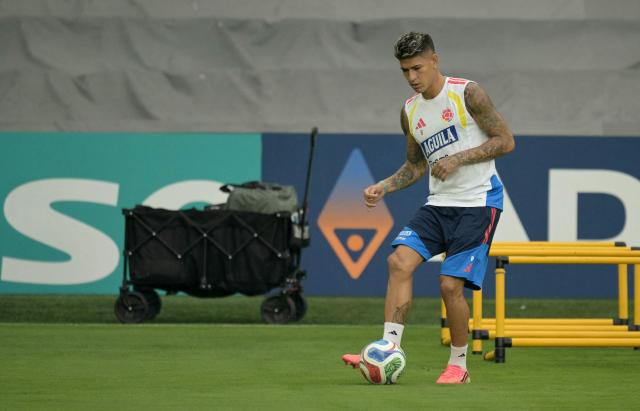 Colombia's midfielder #08 Jorge Carrascal takes part in a training session at the Sporting KC Stadium in Kansas City on July 4, 2026, during the 2026 World Cup tournament. (Photo by JUAN MABROMATA / AFP)