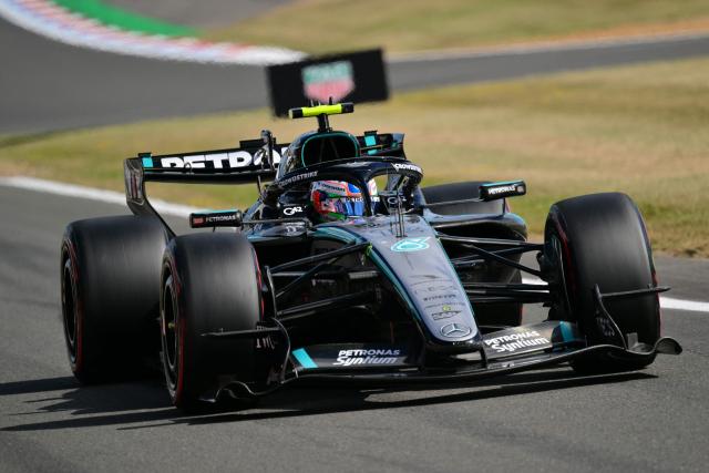 Mercedes' Italian driver Kimi Antonelli takes part in the qualifying session ahead of the Formula One British Grand Prix at the Silverstone motor racing circuit in Silverstone, central England, on July 4, 2026. (Photo by Andrej ISAKOVIC / AFP)