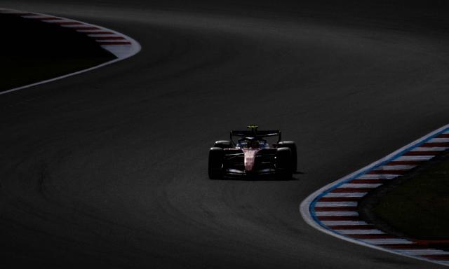 Ferrari's British driver Lewis Hamilton drives during the qualifying session ahead of the Formula One British Grand Prix at the Silverstone motor racing circuit in Silverstone, central England, on July 4, 2026. (Photo by Ben STANSALL / AFP)
