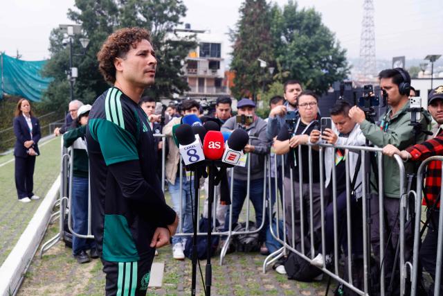 Mexico's goalkeeper #13 Guillermo Ochoa speaks to the press ahead of a training session at the Centro de Alto Rendimiento (CAR) in Mexico City on July 4, 2026, on the eve of the 2026 World Cup round of 16 football match between Mexico and England. (Photo by Rodrigo Oropeza / AFP)
