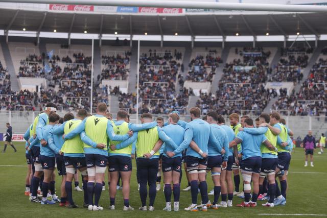 The Scotland team is seen before a Rugby Union Nations Championship match between Argentina and Scotland in Cordoba, Argentina, on July 4, 2026. (Photo by Diego Lima / AFP)