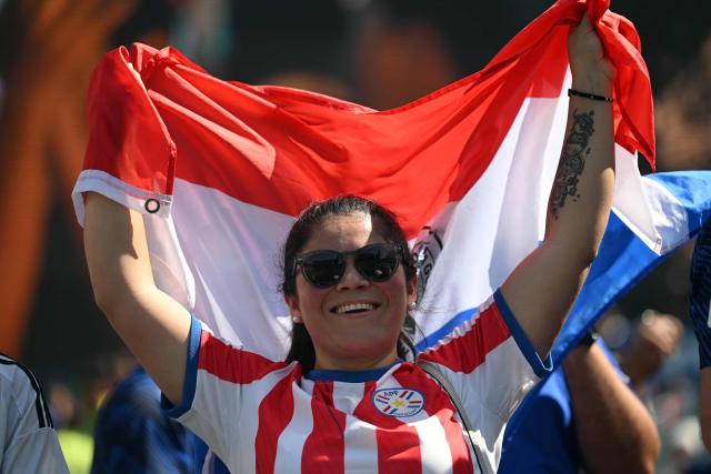 A Paraguay fan cheers ahead of the 2026 World Cup football tournament round of 16 match between Paraguay and France at Philadelphia Stadium in Philadelphia on July 4, 2026.  (Photo by MAURO PIMENTEL / AFP)