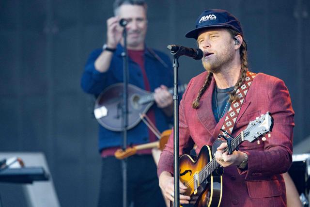 Singer Wesley Schultz of US folk band ‘The Lumineers’ performs on stage during the 36th edition of the Les Eurockeennes de Belfort music festival, in Sermamagny, eastern France, on July 4, 2026. (Photo by ROMEO BOETZLE / AFP)