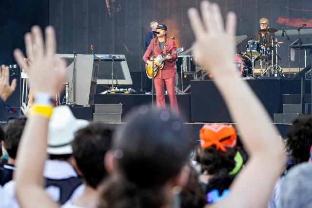 Singer Wesley Schultz of US folk band ‘The Lumineers’ performs on stage during the 36th edition of the Les Eurockeennes de Belfort music festival, in Sermamagny, eastern France, on July 4, 2026. (Photo by ROMEO BOETZLE / AFP)