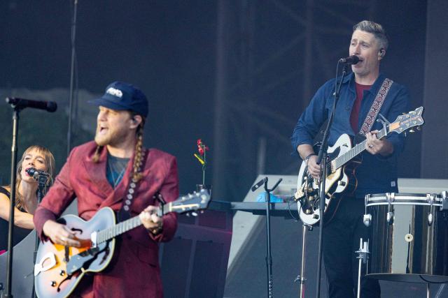 US folk band ‘The Lumineers’ perform on stage during the 36th edition of the Les Eurockeennes de Belfort music festival, in Sermamagny, eastern France, on July 4, 2026. (Photo by ROMEO BOETZLE / AFP)