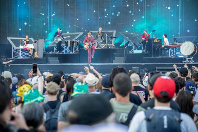 US folk band ‘The Lumineers’ perform on stage during the 36th edition of the Les Eurockeennes de Belfort music festival, in Sermamagny, eastern France, on July 4, 2026. (Photo by ROMEO BOETZLE / AFP)