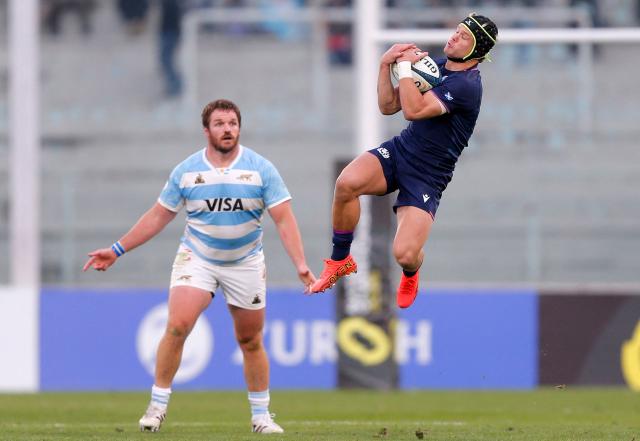 Scotland's wing Darcy Graham catches the ball during the Rugby Union Nations Championship match between Argentina and Scotland in Cordoba, Argentina, on July 4, 2026. (Photo by Diego Lima / AFP)