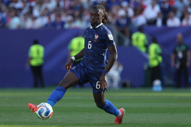 France's midfielder #06 Manu Kone controls the ball during the 2026 World Cup round of 16 football match between Paraguay and France at the Philadelphia Stadium in Philadelphia on July 4, 2026.  (Photo by Odd ANDERSEN / AFP)
