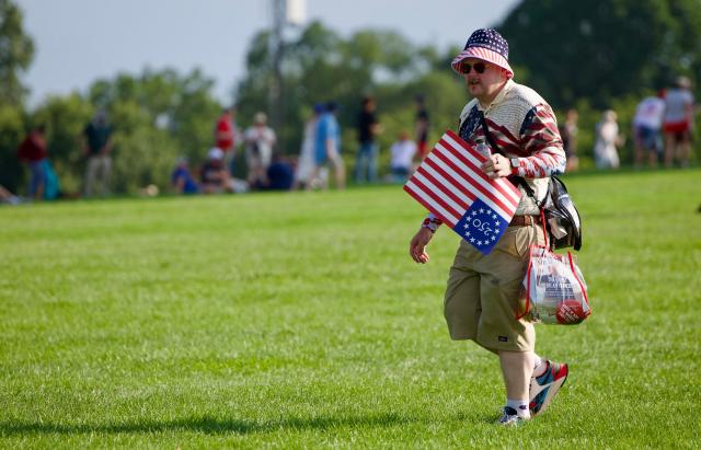 A man wearing Americana-themed outfit attends the “Salute to America” Independence Day celebration on the National Mall in Washington, DC, on July 4, 2026. The nation is marking the 250th anniversary of the United States Declaration of Indpendence. (Photo by Amid FARAHI / AFP)